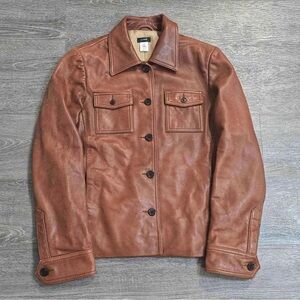 J. Crew Tan Leather Shirt Jacket